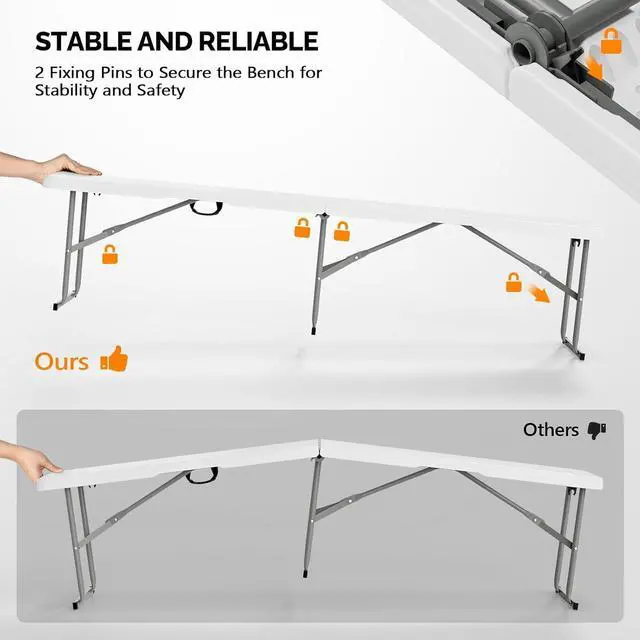 Alt view image 4 of 7 - 6 FT Plastic Folding Bench with Handle, Sturdy Metal Frame, Perfect for Indoor/Outdoor Party, Picnic, Camping, Restaurant, Dinning Room, Cafe, Wedding and Commercial Events,2P