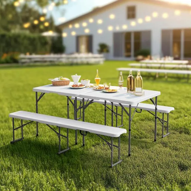 Alt view image 6 of 7 - 6 FT Plastic Folding Bench with Handle, Sturdy Metal Frame, Perfect for Indoor/Outdoor Party, Picnic, Camping, Restaurant, Dinning Room, Cafe, Wedding and Commercial Events,2P