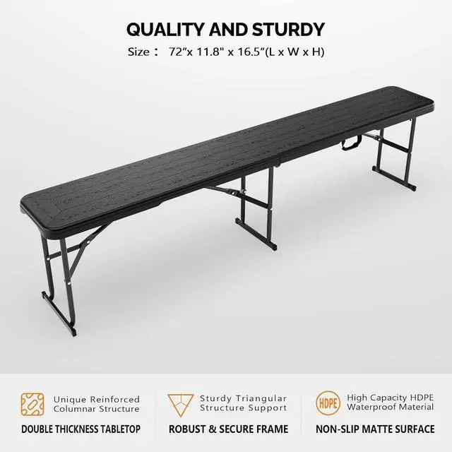 Alt view image 3 of 7 - 6 FT Plastic Folding Bench with Handle, Sturdy Metal Frame, Perfect for Indoor/Outdoor Party, Picnic, Camping, Restaurant, Dinning Room, Cafe, Wedding and Commercial Events,2P