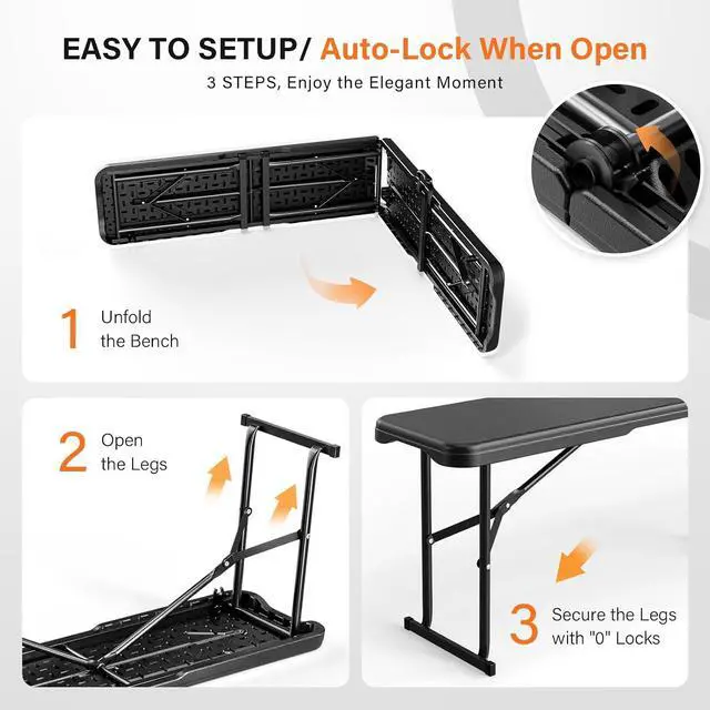 Alt view image 4 of 7 - 6 FT Plastic Folding Bench with Handle, Sturdy Metal Frame, Perfect for Indoor/Outdoor Party, Picnic, Camping, Restaurant, Dinning Room, Cafe, Wedding and Commercial Events,2P