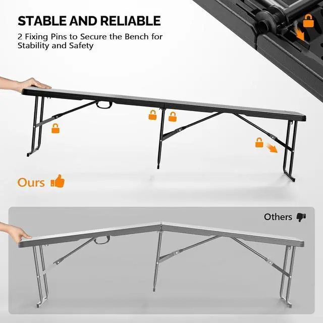 Alt view image 6 of 7 - 6 FT Plastic Folding Bench with Handle, Sturdy Metal Frame, Perfect for Indoor/Outdoor Party, Picnic, Camping, Restaurant, Dinning Room, Cafe, Wedding and Commercial Events,2P