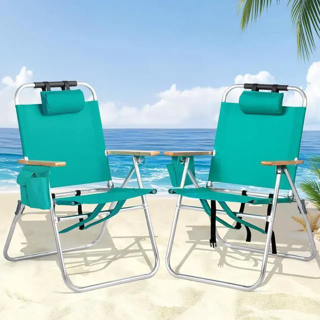 Main image of 17 Lightweight High Backpack Beach Chair, 2 Pack Portable Tall Beach Chairs for Adults with Side Bag. 3 Level Adjustable Positions for Camping Patio and Picnic