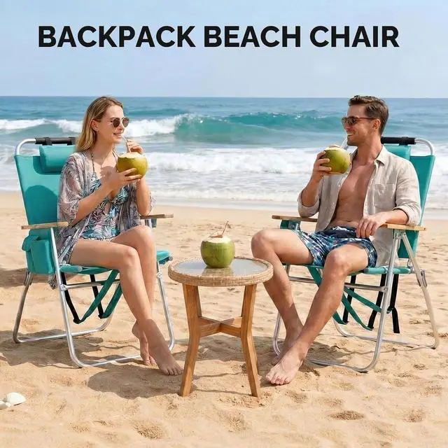 Alt view image 3 of 6 - 17 Lightweight High Backpack Beach Chair, 2 Pack Portable Tall Beach Chairs for Adults with Side Bag. 3 Level Adjustable Positions for Camping Patio and Picnic
