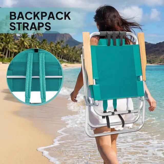 Alt view image 6 of 6 - 17 Lightweight High Backpack Beach Chair, 2 Pack Portable Tall Beach Chairs for Adults with Side Bag. 3 Level Adjustable Positions for Camping Patio and Picnic