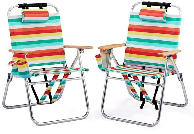 Main image of 17 Lightweight High Backpack Beach Chair, 2 Pack Portable Tall Beach Chairs for Adults with Side Bag. 3 Level Adjustable Positions for Camping Patio and Picnic