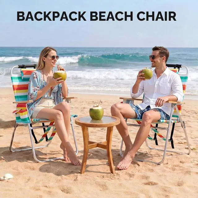 Alt view image 2 of 7 - 17 Lightweight High Backpack Beach Chair, 2 Pack Portable Tall Beach Chairs for Adults with Side Bag. 3 Level Adjustable Positions for Camping Patio and Picnic
