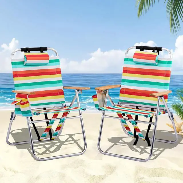 Alt view image 7 of 7 - 17 Lightweight High Backpack Beach Chair, 2 Pack Portable Tall Beach Chairs for Adults with Side Bag. 3 Level Adjustable Positions for Camping Patio and Picnic