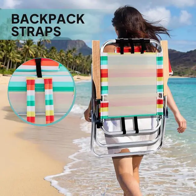 Alt view image 6 of 7 - 17 Lightweight High Backpack Beach Chair, 2 Pack Portable Tall Beach Chairs for Adults with Side Bag. 3 Level Adjustable Positions for Camping Patio and Picnic