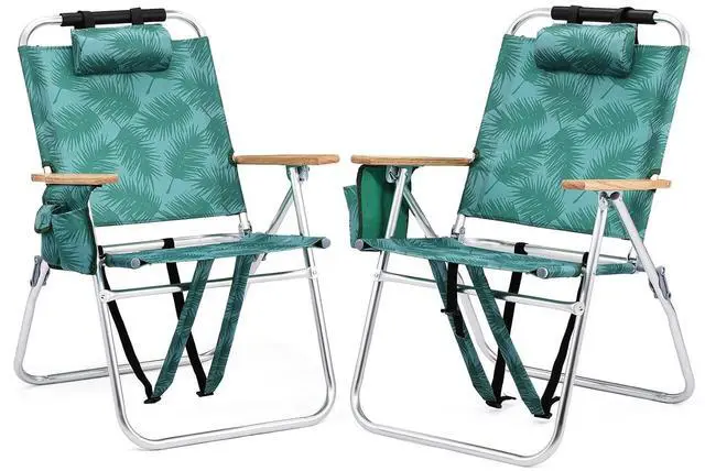 Main image of 17 17 Lightweight High Backpack Beach Chair, 2 Pack Portable Tall Beach Chairs for Adults with Side Bag. 3 Level Adjustable Positions for Camping Patio and Picnic