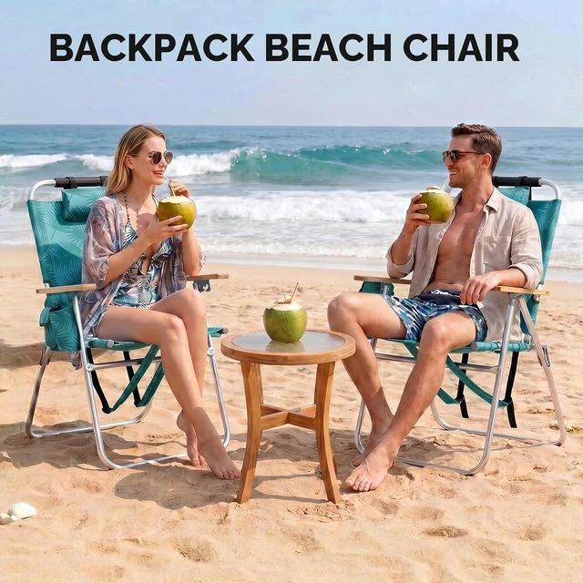 Alt view image 2 of 6 - 17 17 Lightweight High Backpack Beach Chair, 2 Pack Portable Tall Beach Chairs for Adults with Side Bag. 3 Level Adjustable Positions for Camping Patio and Picnic