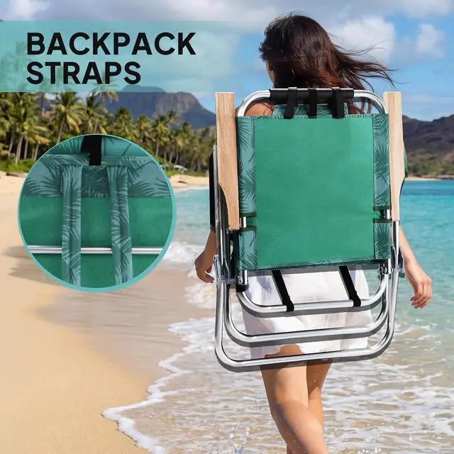 Alt view image 6 of 6 - 17 17 Lightweight High Backpack Beach Chair, 2 Pack Portable Tall Beach Chairs for Adults with Side Bag. 3 Level Adjustable Positions for Camping Patio and Picnic