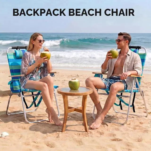 Alt view image 2 of 6 - 17 Lightweight High Backpack Beach Chair, 2 Pack Portable Tall Beach Chairs for Adults with Side Bag. 3 Level Adjustable Positions for Camping Patio and Picnic