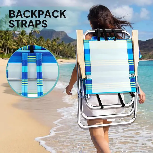 Alt view image 6 of 6 - 17 Lightweight High Backpack Beach Chair, 2 Pack Portable Tall Beach Chairs for Adults with Side Bag. 3 Level Adjustable Positions for Camping Patio and Picnic