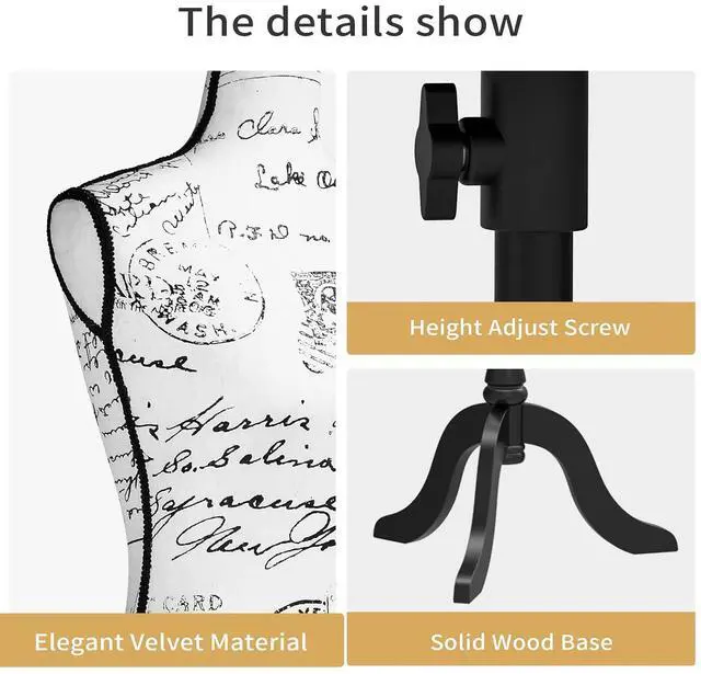 Alt view image 4 of 7 - Female Dress Form Pinnable Mannequin Body Torso with Wooden Tripod Base Stand (Monogram Pattern, 6)