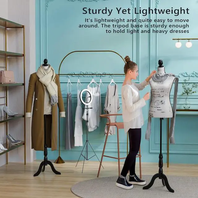 Alt view image 6 of 7 - Female Dress Form Pinnable Mannequin Body Torso with Wooden Tripod Base Stand (Monogram Pattern, 6)