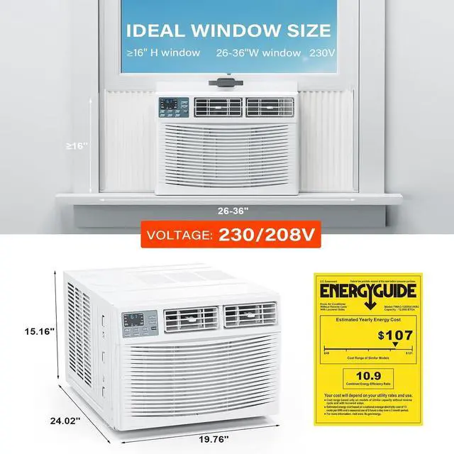 Alt view image 5 of 6 - 12000BTU Window Air Conditioner with Heat & Timer, Wi-Fi Enabled Window AC Unit Compatible with Alexa & Google Assistant & Easy Installation Kit for Rooms up to 550 Sq.Ft, 230V/60Hz