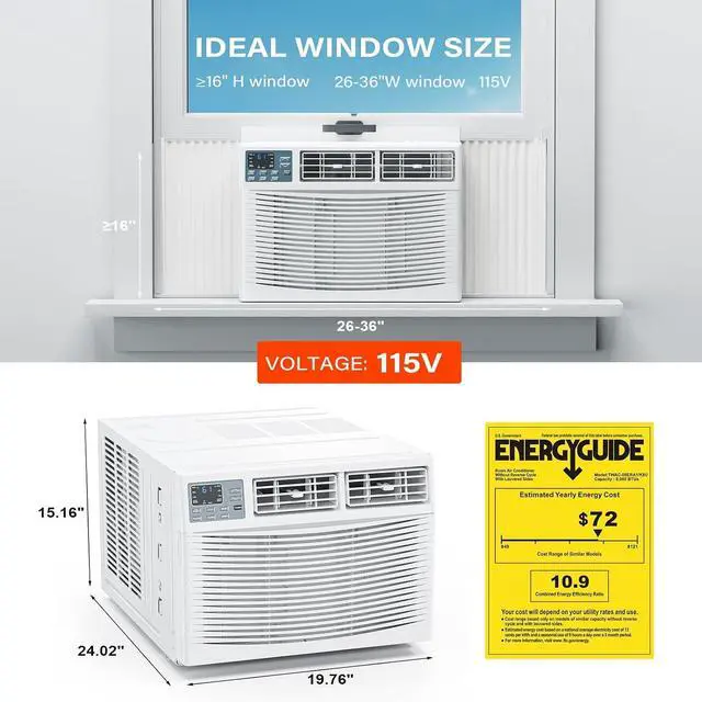 Alt view image 6 of 7 - 8000BTU Window Air Conditioner with Heat & Timer, Wi-Fi Enabled Window AC Unit Compatible with Alexa & Google Assistant & Easy Installation Kit for Rooms up to 350 Sq.Ft, 115V/60Hz