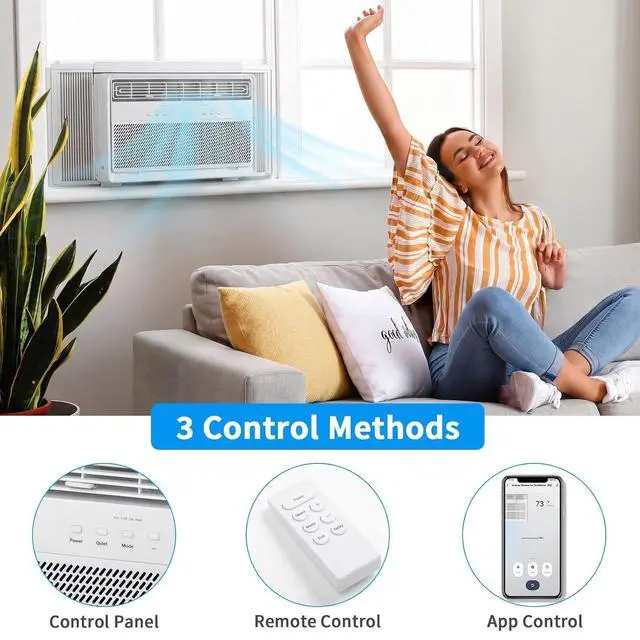 Alt view image 3 of 7 - 8,000 BTU Inverter Window Air Conditioner with Heat, WiFi Enabled Window AC Unit Works with Alexa & Google Assistant, Quiet Operation & Easy Install Kit for Rooms up to 350 Sq Ft, 115V / 60HZ