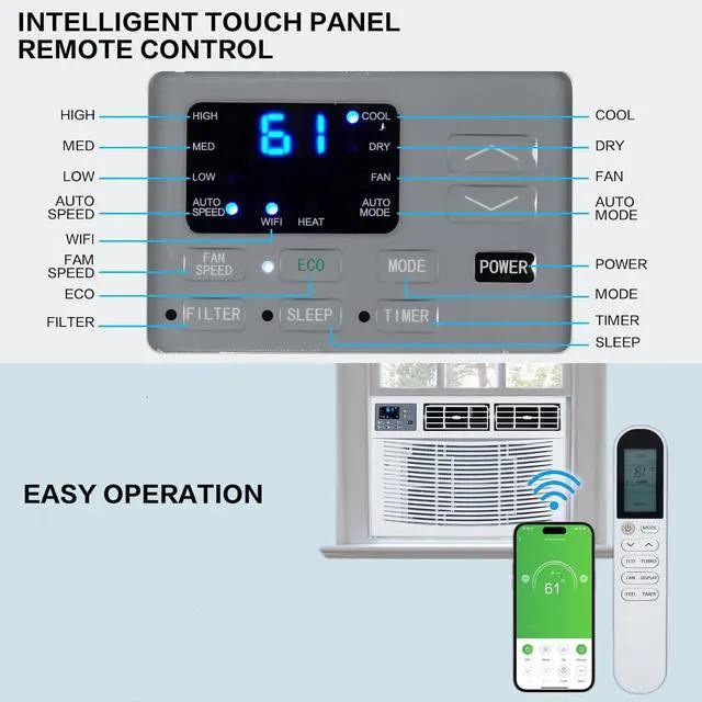 Alt view image 4 of 6 - 12000BTU Window Air Conditioner with Heat & Timer, Wi-Fi Enabled Window AC Unit Compatible with Alexa & Google Assistant & Easy Installation Kit for Rooms up to 550 Sq.Ft, 230V/60Hz