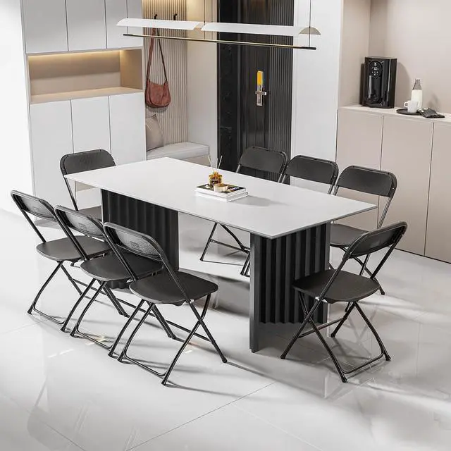 Alt view image 5 of 7 - Folding Chairs Set of 6, Black Plastic Chair Sturdy Seat with Metal Frame, Perfect for Party, Event, Wedding, Birthday, Office, Outside Entertaining