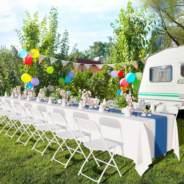 Alt view image 2 of 7 - Folding Chairs Set of 6, White Plastic Chair Sturdy Seat with Metal Frame, Perfect for Party, Event, Wedding, Birthday, Office, Outside Entertaining