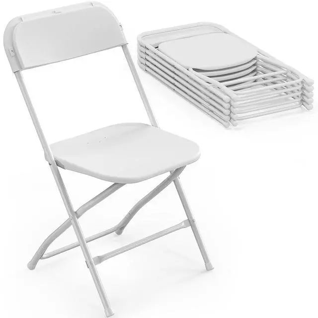 Main image of Folding Chairs Set of 6, White Plastic Chair Sturdy Seat with Metal Frame, Perfect for Party, Event, Wedding, Birthday, Office, Outside Entertaining