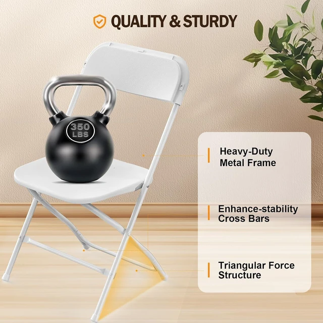 Alt view image 6 of 7 - Folding Chairs Set of 6, White Plastic Chair Sturdy Seat with Metal Frame, Perfect for Party, Event, Wedding, Birthday, Office, Outside Entertaining