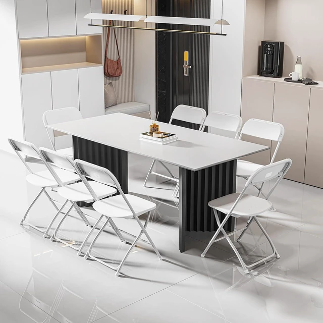 Alt view image 7 of 7 - Folding Chairs Set of 6, White Plastic Chair Sturdy Seat with Metal Frame, Perfect for Party, Event, Wedding, Birthday, Office, Outside Entertaining