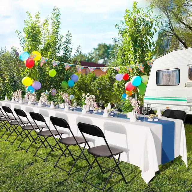 Alt view image 2 of 7 - Folding Chairs Set of 6, Black Plastic Chair Sturdy Seat with Metal Frame, Perfect for Party, Event, Wedding, Birthday, Office, Outside Entertaining