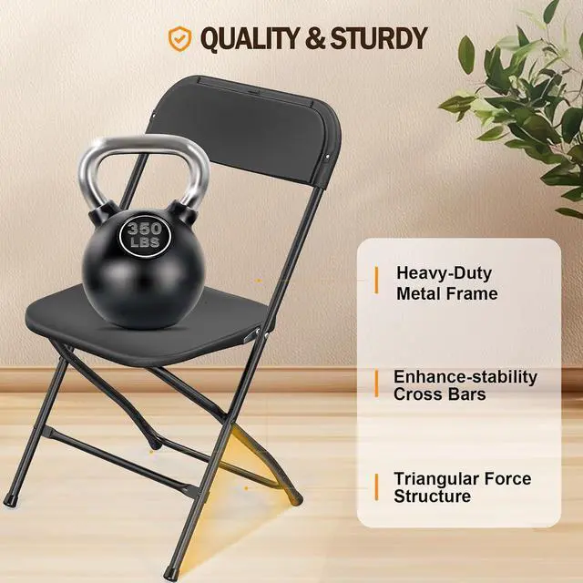 Alt view image 4 of 7 - Folding Chairs Set of 12, Black Plastic Chair Sturdy Seat with Metal Frame, Perfect for Party, Event, Wedding, Birthday, Office, Outside Entertaining
