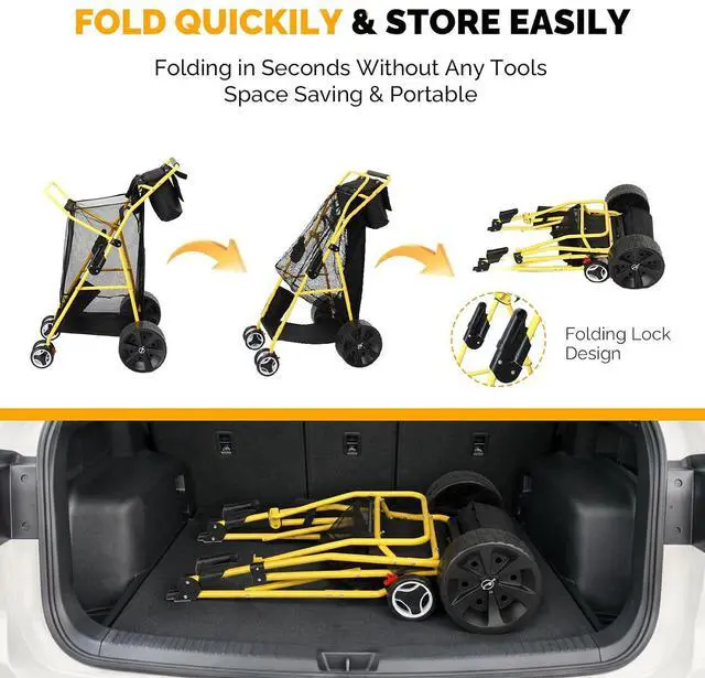 Alt view image 4 of 7 - Beach Cart with 11 Solid Wheels, 165 LBS Heavy Duty Beach Dolly with Big Wheels for Sand, Foldable Utility Sand Wagon with Insulated Cooler Bag for Camping & Fishing (Solid Wheel)