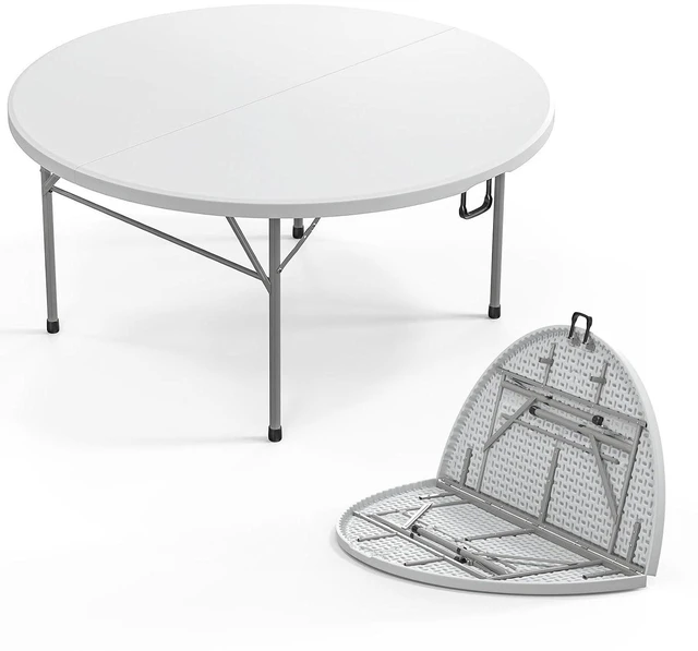 Main image of Round Folding Table 5ft, Portable Collapsible Plastic White Card Tables for Party, Banquet, Craft, Dining, Wedding, Outdoor and Indoor Use