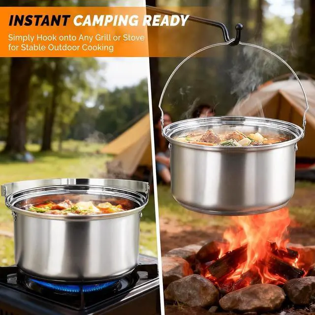 Alt view image 3 of 7 - Camping Cookware Set, 6 Pcs 304 Stainless Steel Camp Pots and Pans with Kettle, Steamer Basket & Lids, Travel Tote Bag Included for Outdoor Cooking, Works on Gas, Electric & Induction Cooktops