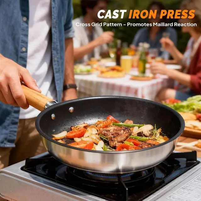 Alt view image 6 of 7 - Camping Cookware Set, 6 Pcs 304 Stainless Steel Camp Pots and Pans with Kettle, Steamer Basket & Lids, Travel Tote Bag Included for Outdoor Cooking, Works on Gas, Electric & Induction Cooktops