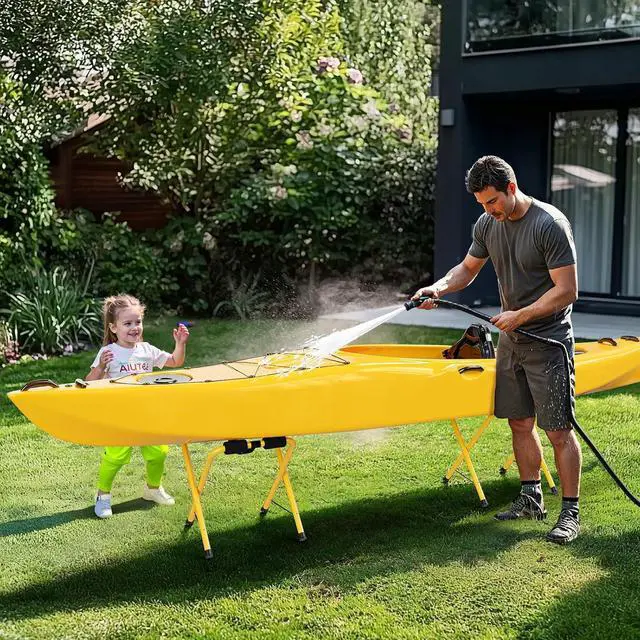Alt view image 2 of 7 - Portable Kayak Storage Rack, Foldable Kayak Stand, Aluminum Freestanding Storage Rack Accessories for Kayaks, Canoes & SUP Paddle Boards, 150 lbs Capacity, No Assembly