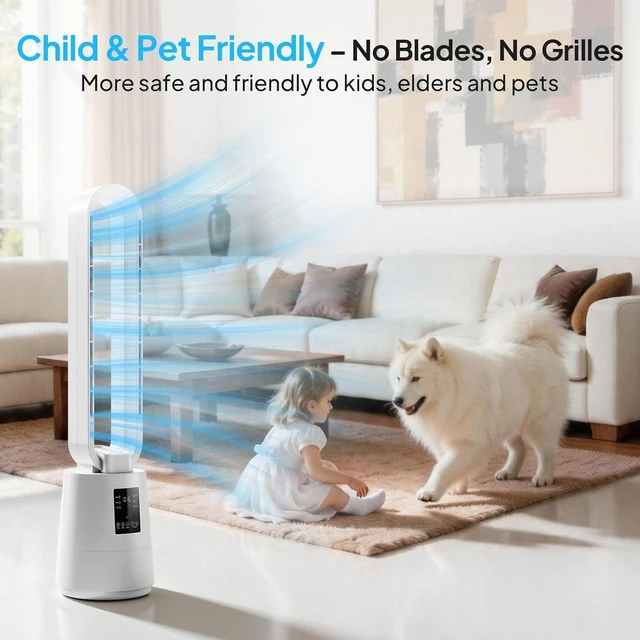 Alt view image 2 of 7 - 38" Bladeless Fan, Quiet Bladeless Tower Fan with BLDC Motor, Smart Portable Cooling Fan with Remote, 70°Oscillating Tower Fan with 8H Timer, 12 Speed, 3 Modes for Home, Bedroom, Dorm, Office