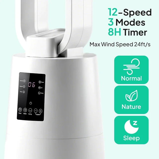 Alt view image 3 of 7 - 38" Bladeless Fan, Quiet Bladeless Tower Fan with BLDC Motor, Smart Portable Cooling Fan with Remote, 70°Oscillating Tower Fan with 8H Timer, 12 Speed, 3 Modes for Home, Bedroom, Dorm, Office