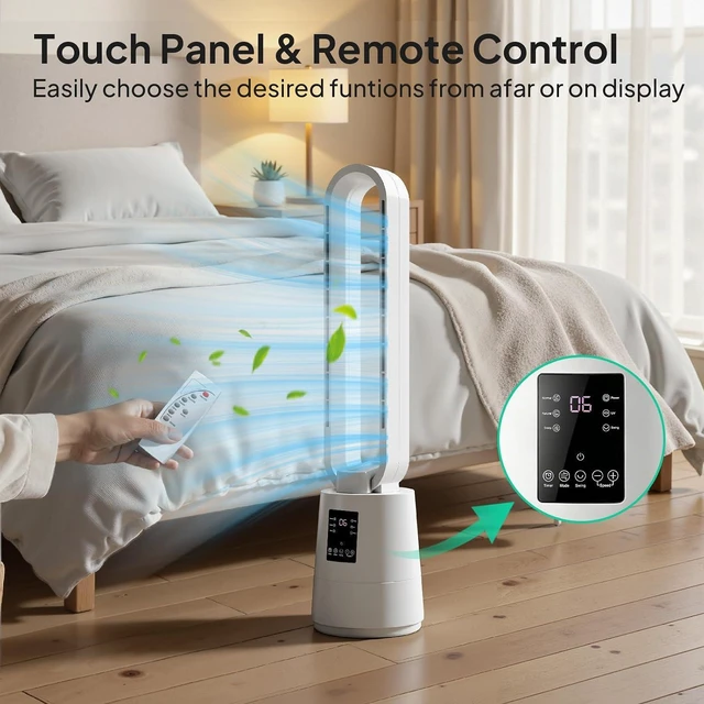 Alt view image 5 of 7 - 38" Bladeless Fan, Quiet Bladeless Tower Fan with BLDC Motor, Smart Portable Cooling Fan with Remote, 70°Oscillating Tower Fan with 8H Timer, 12 Speed, 3 Modes for Home, Bedroom, Dorm, Office