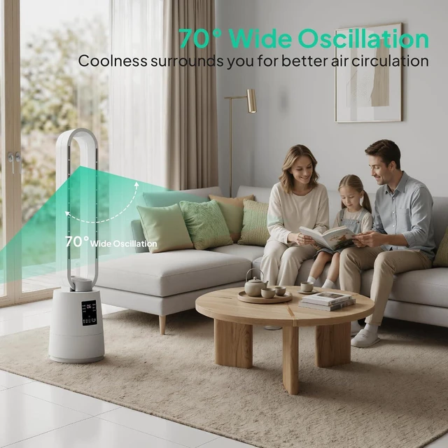 Alt view image 6 of 7 - 38" Bladeless Fan, Quiet Bladeless Tower Fan with BLDC Motor, Smart Portable Cooling Fan with Remote, 70°Oscillating Tower Fan with 8H Timer, 12 Speed, 3 Modes for Home, Bedroom, Dorm, Office