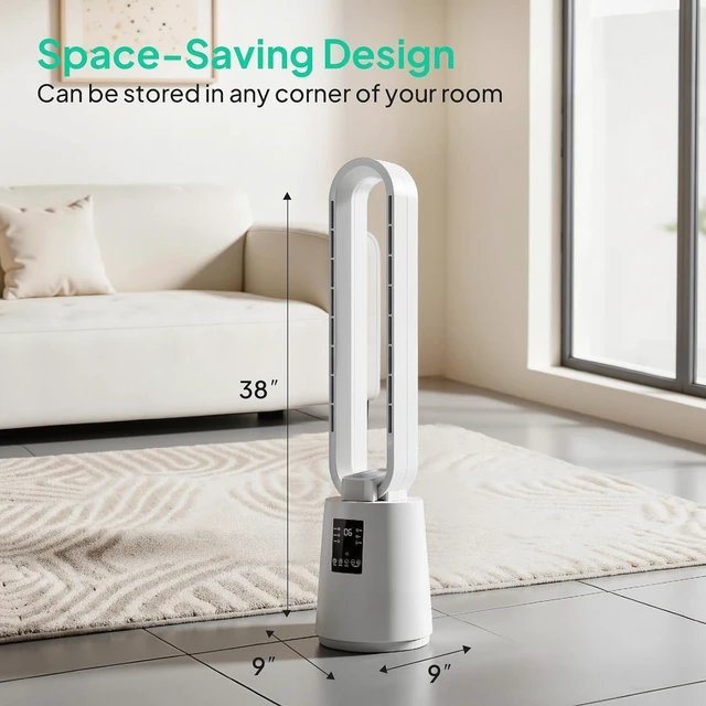 Alt view image 7 of 7 - 38" Bladeless Fan, Quiet Bladeless Tower Fan with BLDC Motor, Smart Portable Cooling Fan with Remote, 70°Oscillating Tower Fan with 8H Timer, 12 Speed, 3 Modes for Home, Bedroom, Dorm, Office
