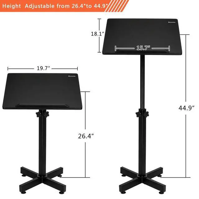 Alt view image 2 of 7 - Classic Lectern Podium Stand, Height Adjustable Mobile Podium, Multi-Purpose Tabletop for Speech, Lecture, Church, Reading or Laptop Desk with Edge Stopper, Black
