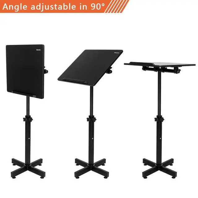 Alt view image 3 of 7 - Classic Lectern Podium Stand, Height Adjustable Mobile Podium, Multi-Purpose Tabletop for Speech, Lecture, Church, Reading or Laptop Desk with Edge Stopper, Black