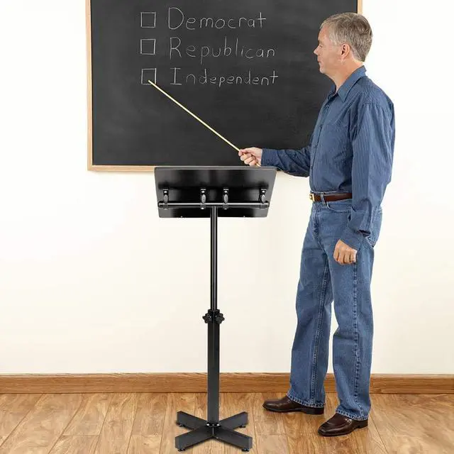 Alt view image 7 of 7 - Classic Lectern Podium Stand, Height Adjustable Mobile Podium, Multi-Purpose Tabletop for Speech, Lecture, Church, Reading or Laptop Desk with Edge Stopper, Black