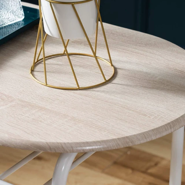 Alt view image 5 of 7 - 3 Piece Dining Set,Small Kitchen Table Set for 2,Breakfast Table Set,Kitchen Wooden Table and 2 Chairs for Small Space/Dining Room/Apartment,Metal Frame,Wine Rack,White&Light Oak