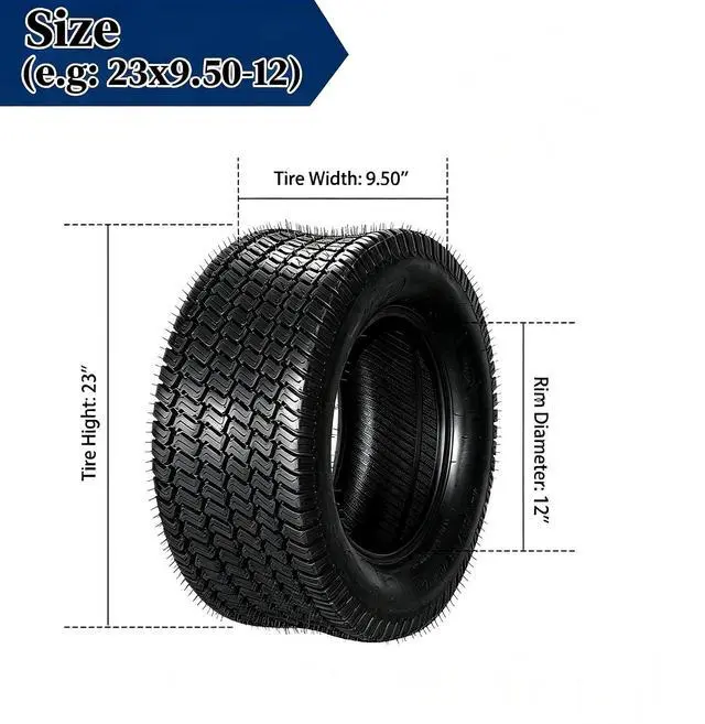Alt view image 3 of 7 - 23x9.50-12 Lawn Mower Tires(2-Pack),4Ply Turf Tire Fits Most Lawn & Garden Riding Mower Tractor Golf Cart Utility Vehicles,24x9.5x12 Tubeless