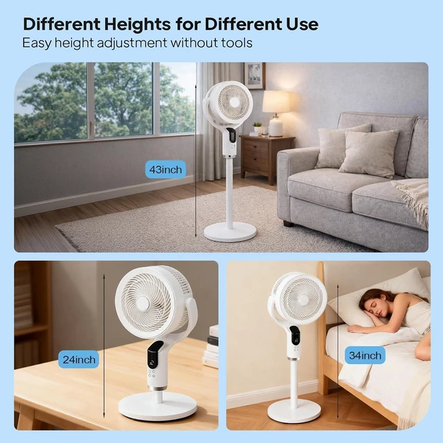 Alt view image 6 of 6 - 3-in-1 Standing Fan for Bedroom with Adjustable Height, Oscillating Fan with 90°+ 90° Omni-Directional Airflow, Pedestal & Tabletop Fan with 8 Speeds & 9H Timer for Home/Dorm/Office