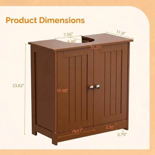 Alt view image 3 of 7 - Pedestal Sink Storage Cabinet, 24" Espresso Under Sink Bathroom Storage Cabinet with 2 Doors and Adjustable Shelf, Traditional Bathroom Space Saver Organizer for Small Spaces, Water-Resistant