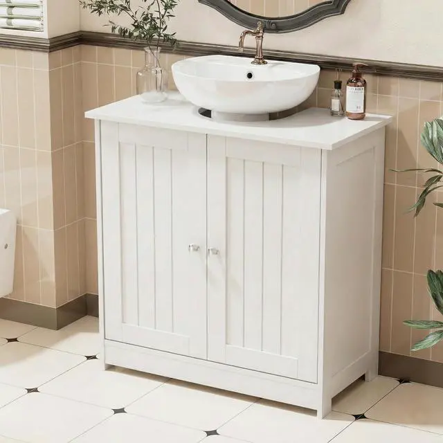 Alt view image 2 of 7 - Pedestal Sink Storage Cabinet with 2 Doors Traditional Under Sink Cabinet Bathroom Space Saver Organizer with Adjustable Shelf White 23 5/8" W x 11 7/16" D x 23 5/8" H