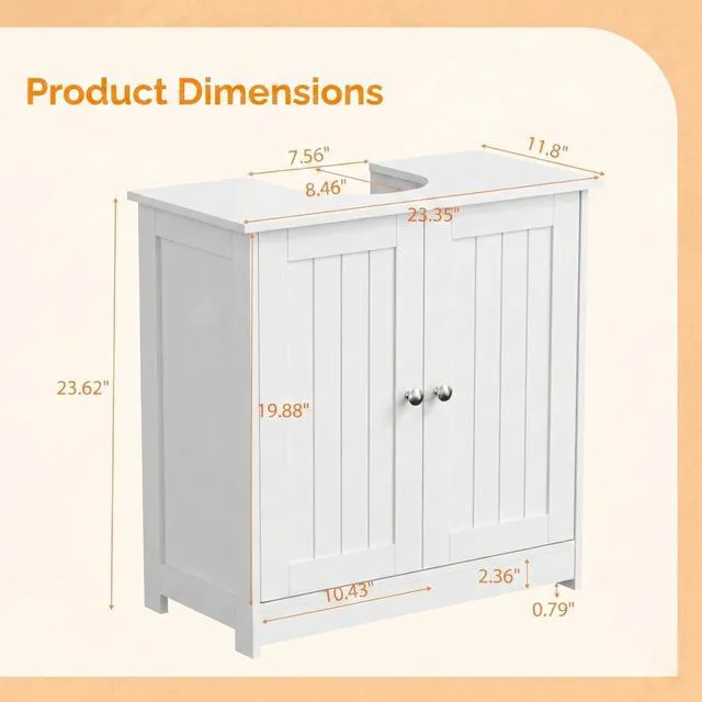 Alt view image 3 of 7 - Pedestal Sink Storage Cabinet with 2 Doors Traditional Under Sink Cabinet Bathroom Space Saver Organizer with Adjustable Shelf White 23 5/8" W x 11 7/16" D x 23 5/8" H