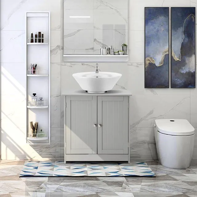Alt view image 2 of 7 - Pedestal Under Sink Storage Bathroom Vanity with 2 Doors Traditional Bathroom Cabinet Space Saver Organizer 23 5/8" x 11 7/16" x 23 5/8" (L x W x H) (Grey)